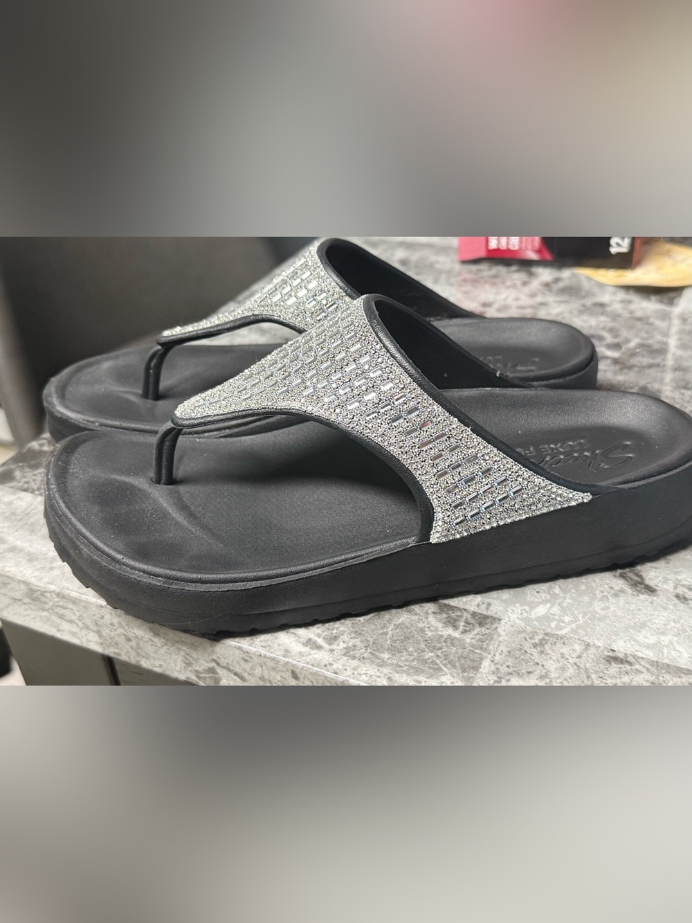 Skechers Sandals Black with Silver Rhinestones Size 8